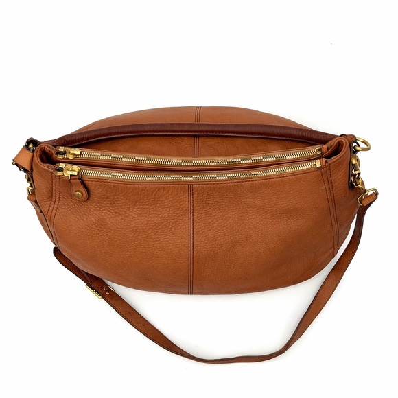 J Crew Tan Pebbled Leather Crossbody Hobo Shoulder Bag Multi Pocket Top Handle - Picture 5 of 15